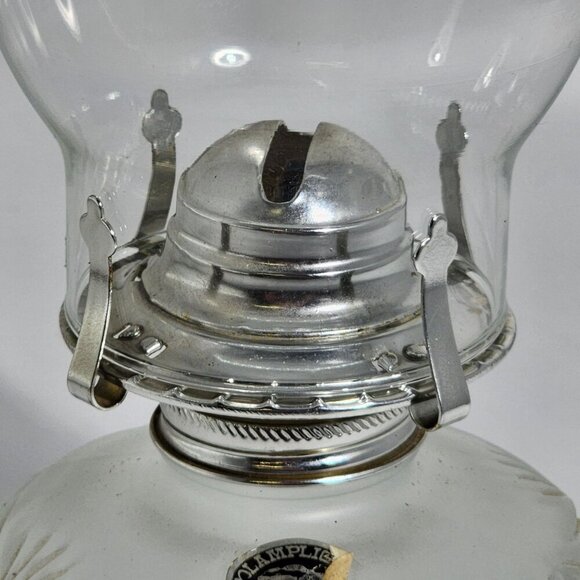 Frosted Glass Lamplight Farms Oil Lamp Embossed Floral Details Clear Chimney VTG - Picture 3 of 12